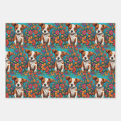 Niedliche Whimsical Folk Art Cat and Dog and Blume Geschenkpapier Set (Vorderseite 2)