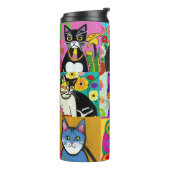 Niedliche Whimsical Folk Cartoon Katzen Thermosbecher (Nach links gedreht)