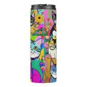 Niedliche Whimsical Folk Cartoon Katzen Thermosbecher (Rückseite)