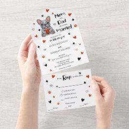Niedliche Whimsical French Bulldog Wedding All In One Einladung