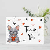 Niedliche Whimsical French Bulldog Wedding Dankeskarte (Stehend Vorderseite)