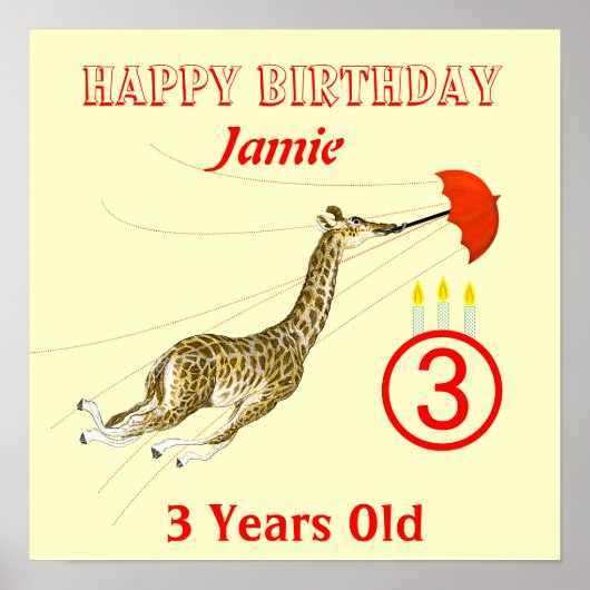 Niedliche Whimsical Giraffe Umbrella Birthday Post Poster (Vorne)