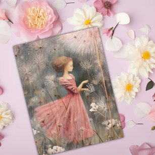 Niedliche Whimsical Girl in einem Feld von Lüstern Postkarte