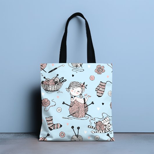 Niedliche Whimsical Girly Funny Knitter Wolle Cat Tasche