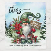 Niedliche Whimsical Gnome Magische Weihnachten Weinetikett (Einzelnes Label)