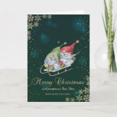 Niedliche Whimsical Gnomes Sleigh Schneeflocken Feiertagskarte (Vorderseite)