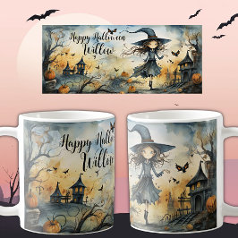 Niedliche Whimsical Halloween Hexe, Personalisiert Kaffeetasse