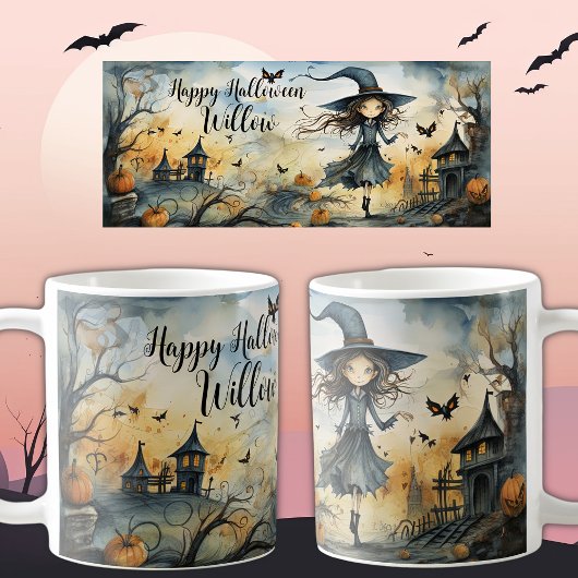 Niedliche Whimsical Halloween Hexe, Personalisiert Kaffeetasse