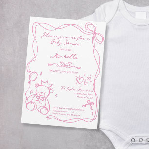 Niedliche Whimsical Hand Dragezeichnet Pink Baby D Einladung