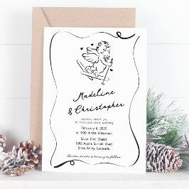 Niedliche Whimsical Hand Drawn Cupid Ski Winter Ho Einladung