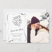 Niedliche Whimsical Hand Drawn Cupid Ski Winter Ho Save The Date (Vorderseite)