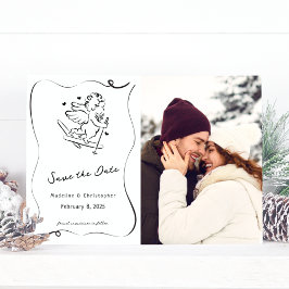Niedliche Whimsical Hand Drawn Cupid Ski Winter Ho Save The Date