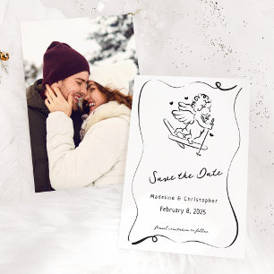 Niedliche Whimsical Hand Drawn Cupid Ski Winter Ho Save The Date