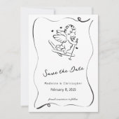 Niedliche Whimsical Hand Drawn Cupid Ski Winter Ho Save The Date (Vorderseite)