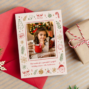 Niedliche Whimsical Hand Gezeichnet Weihnachtssymb Feiertagskarte