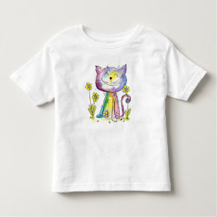 Niedliche Whimsical Happy Cat mit gelben Blumen Kleinkind T-shirt