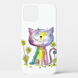 Niedliche Whimsical Happy Cat mit gelber Blume Case-Mate iPhone Hülle