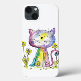 Niedliche Whimsical Happy Cat mit gelber Blume Case-Mate iPhone Hülle