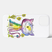 Niedliche Whimsical Happy Cat mit gelber Blume Case-Mate iPhone Hülle (Rückseite (Horizontal))