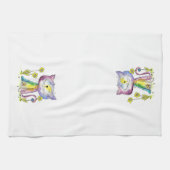 Niedliche Whimsical Happy Cat mit gelber Blume Geschirrtuch (Horizontal)
