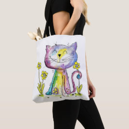 Niedliche Whimsical Happy Cat mit gelber Blume Tasche