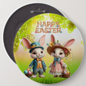Niedliche, Whimsical Happy Oaster mit 2 Kaninchen Button (Vorne & Hinten)