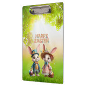 Niedliche, Whimsical Happy Oaster mit 2 Kaninchen Klemmbrett (Links)