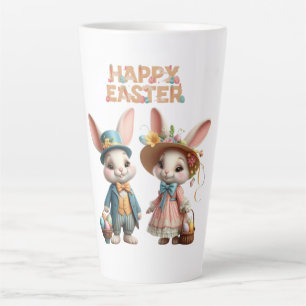 Niedliche, Whimsical Happy Oaster mit 2 Kaninchen Milchtasse