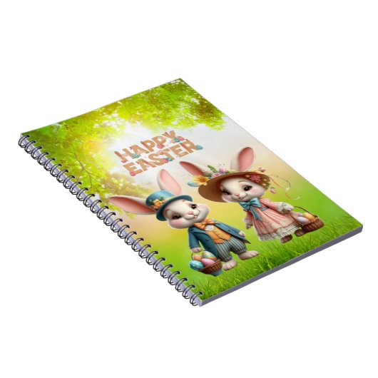 Niedliche, Whimsical Happy Oaster mit 2 Kaninchen Notizblock (Rechte Seite)