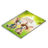 Niedliche, Whimsical Happy Oaster mit 2 Kaninchen Notizblock (Linke Seite)