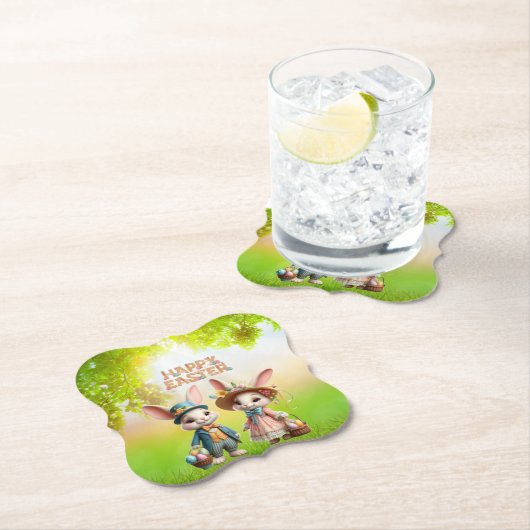 Niedliche, Whimsical Happy Oaster mit 2 Kaninchen Untersetzer (Vor Ort)