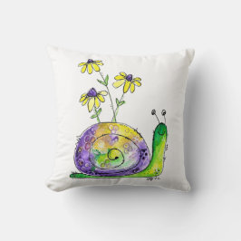 Niedliche Whimsical Happy Snail mit gelben Blumen Kissen