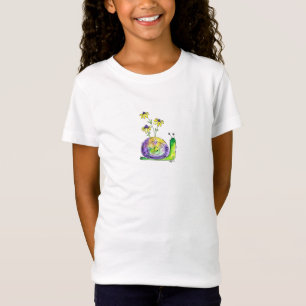 Niedliche Whimsical Happy Snail mit gelben Blumen T-Shirt
