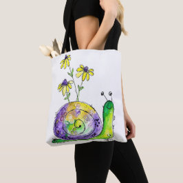 Niedliche Whimsical Happy Snail mit gelben Blumen Tasche
