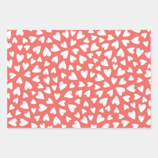 Niedliche Whimsical Hearts Blume Pattern Navy Blue Geschenkpapier Set (Vorderseite 3)