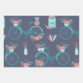 Niedliche Whimsical Hearts Blume Pattern Navy Blue Geschenkpapier Set (Vorderseite 2)