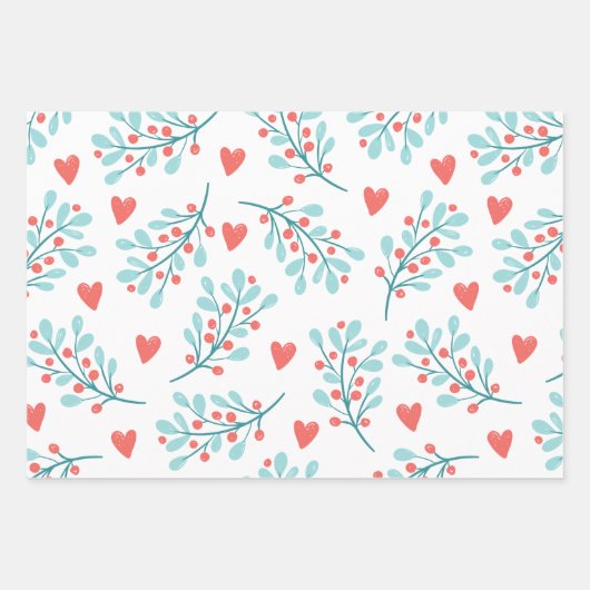 Niedliche Whimsical Hearts Blume Pattern Navy Blue Geschenkpapier Set (Vorderseite)