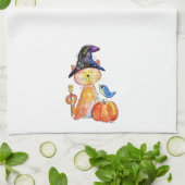 Niedliche Whimsical Hexenkatze mit Pumpkin Geschirrtuch (Gefaltet)