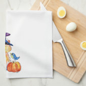 Niedliche Whimsical Hexenkatze mit Pumpkin Geschirrtuch (Viertel Falte)