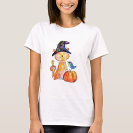 Niedliche Whimsical Hexenkatze mit Pumpkin T-Shirt
