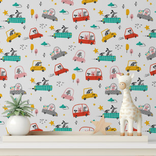 Niedliche Whimsical Hunde Autos Modernes Kindermus Tapete