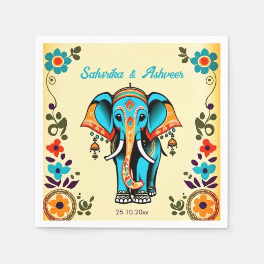 Niedliche whimsical indische Hochzeit verzierter E Serviette (Vorderseite)