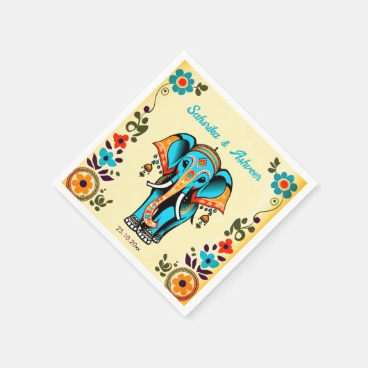 Niedliche whimsical indische Hochzeit verzierter E Serviette (Ecke)