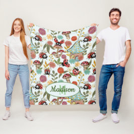 Niedliche Whimsical Ladybugs Mushrooms Blume Monog Fleecedecke