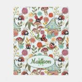 Niedliche Whimsical Ladybugs Mushrooms Blume Monog Fleecedecke (Vorderseite)