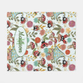 Niedliche Whimsical Ladybugs Mushrooms Blume Monog Fleecedecke (Vorderseite (Horizontal))