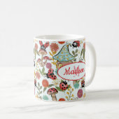 Niedliche Whimsical Ladybugs Mushrooms Blume Monog Kaffeetasse (VorderseiteRechts)
