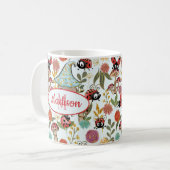 Niedliche Whimsical Ladybugs Mushrooms Blume Monog Kaffeetasse (Vorderseite Links)