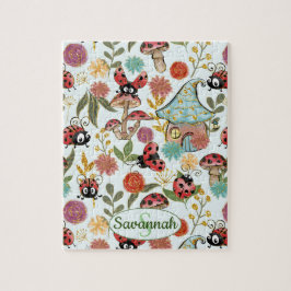 Niedliche Whimsical Ladybugs Mushrooms Blume Monog Puzzle