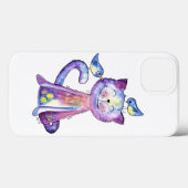 Niedliche Whimsical Lila Katze mit Vögeln Case-Mate iPhone Hülle (Rückseite (Horizontal))